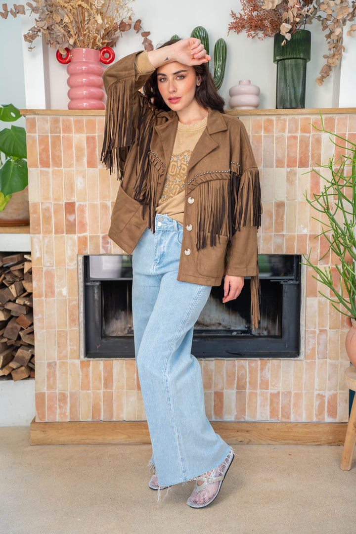 Veste suédine à franges Eva Taille unique / Camel Manteaux