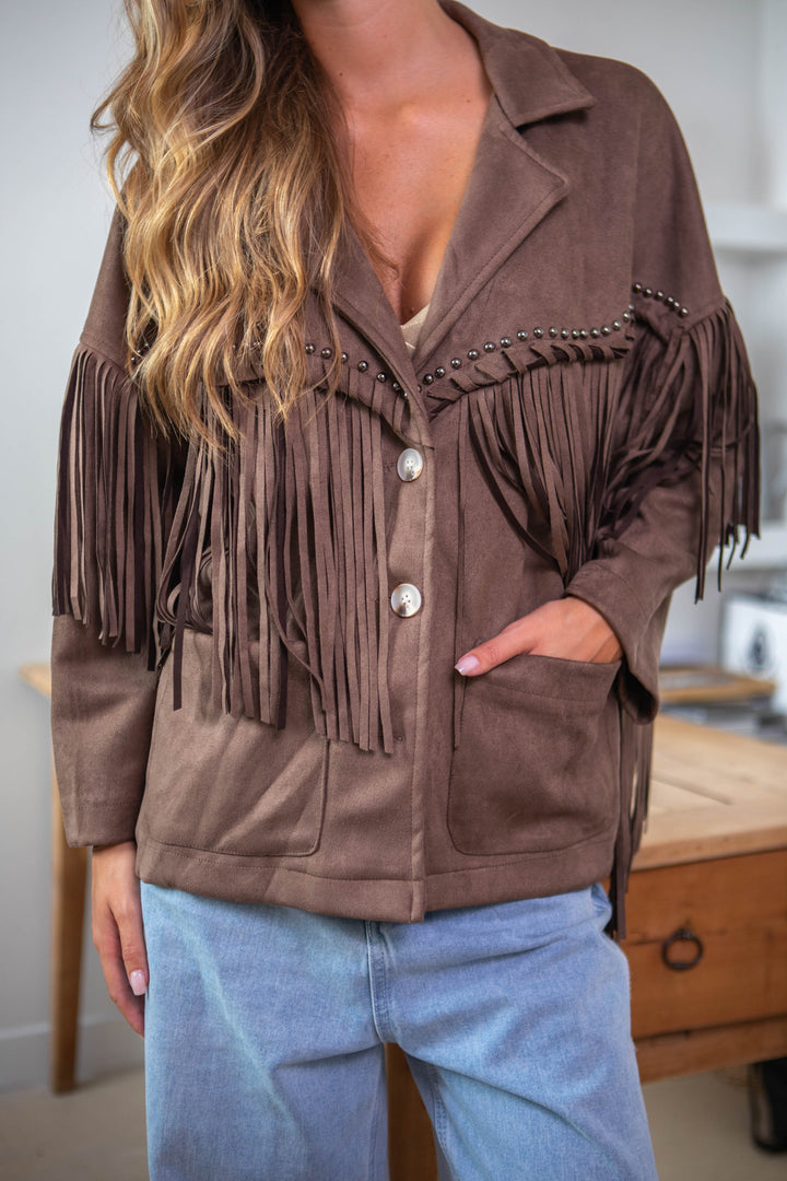 Veste suédine à franges Eva Taille unique / Taupe Manteaux